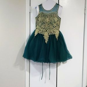 Gold Lace Rhinestone Tulle Party Dress by Tip Top Kids